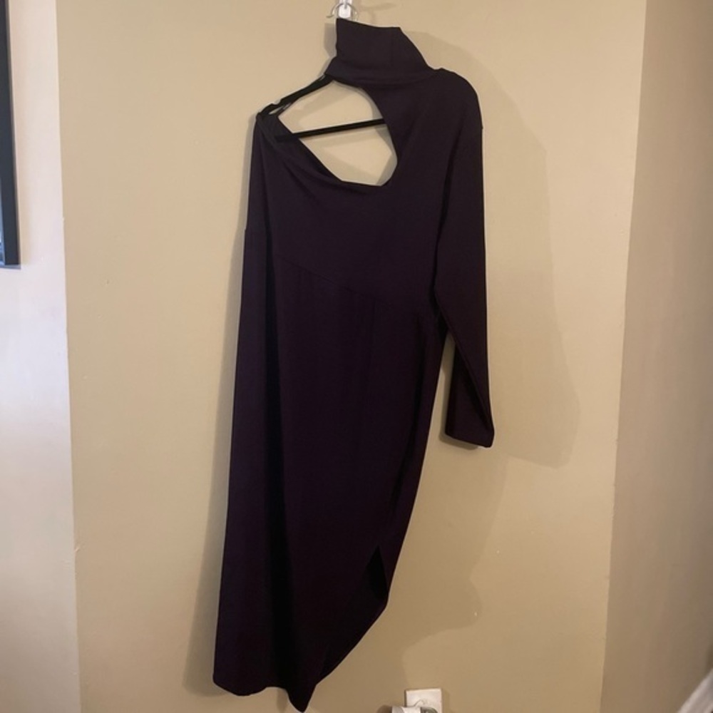 ELOQUII Women Plus Asymmetric Fitted Midi Dress Size 22/24 Deep Purple